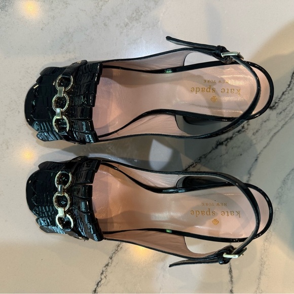 Kate Spade NY Caileen Kiltie Patent Leather Chunky Block Heel Slingback Pump - Picture 5 of 12